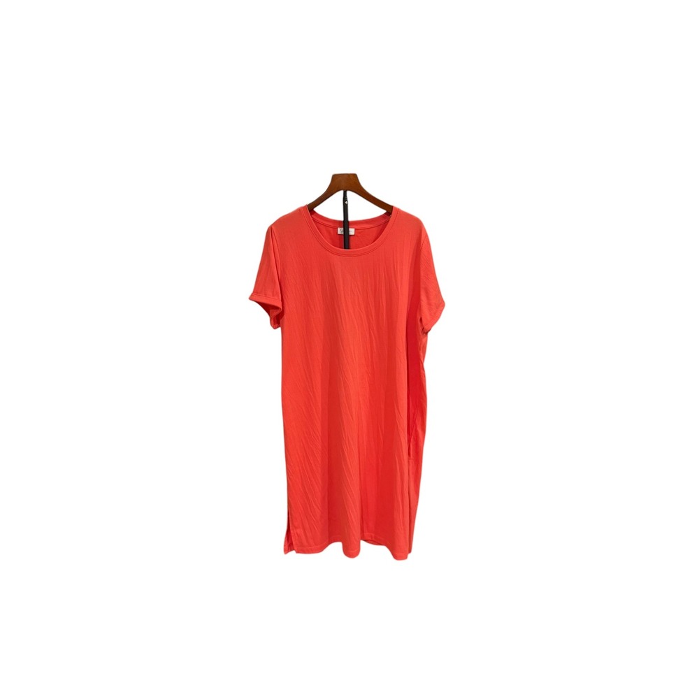Jessica Simpson Coral Orange Short Sleeve T-Shirt Dress XXL Crew Neck Slit Hem